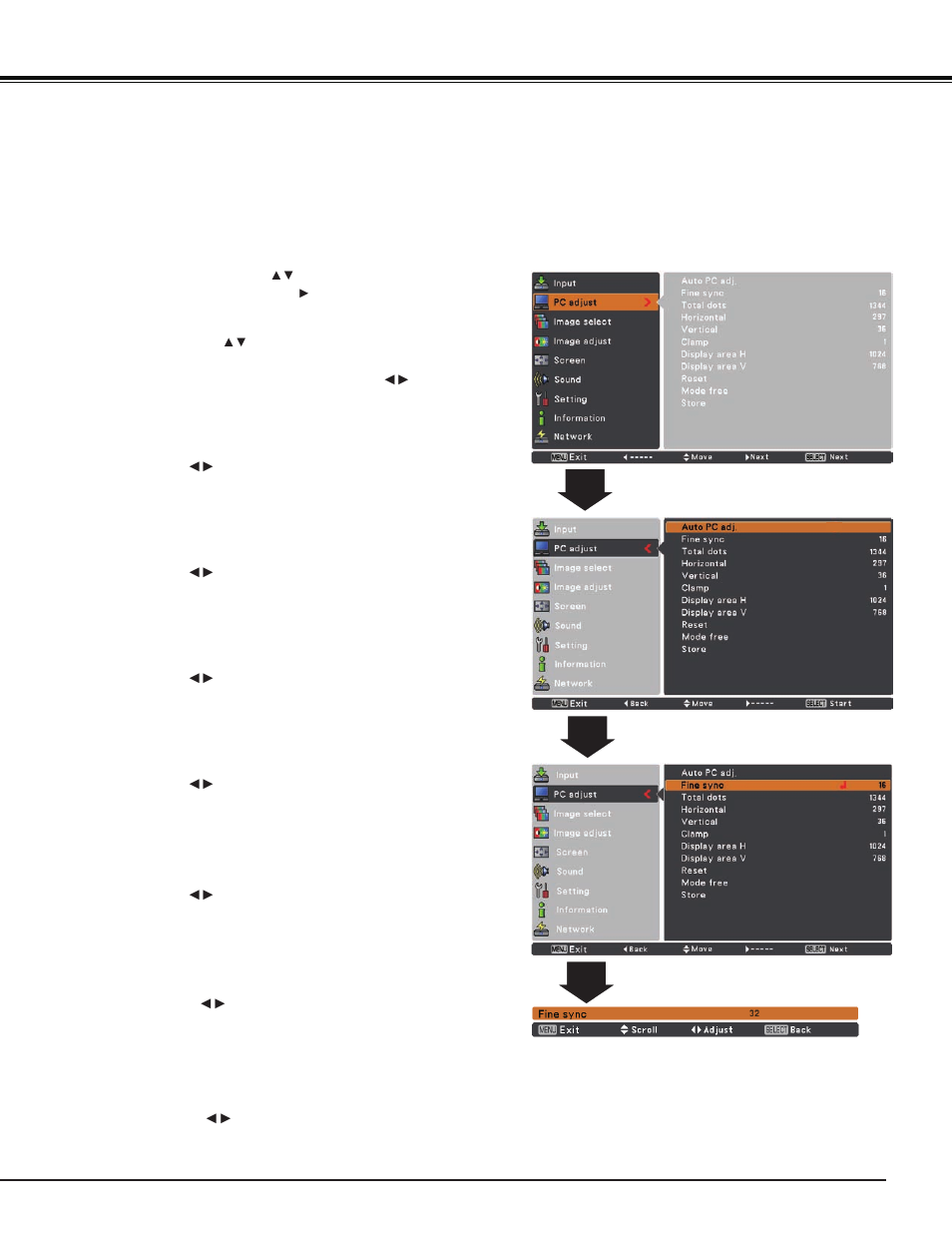 Manual pc adjustment, Computer input | Sanyo PJ LINK PLC-XU106 User Manual | Page 33 / 79