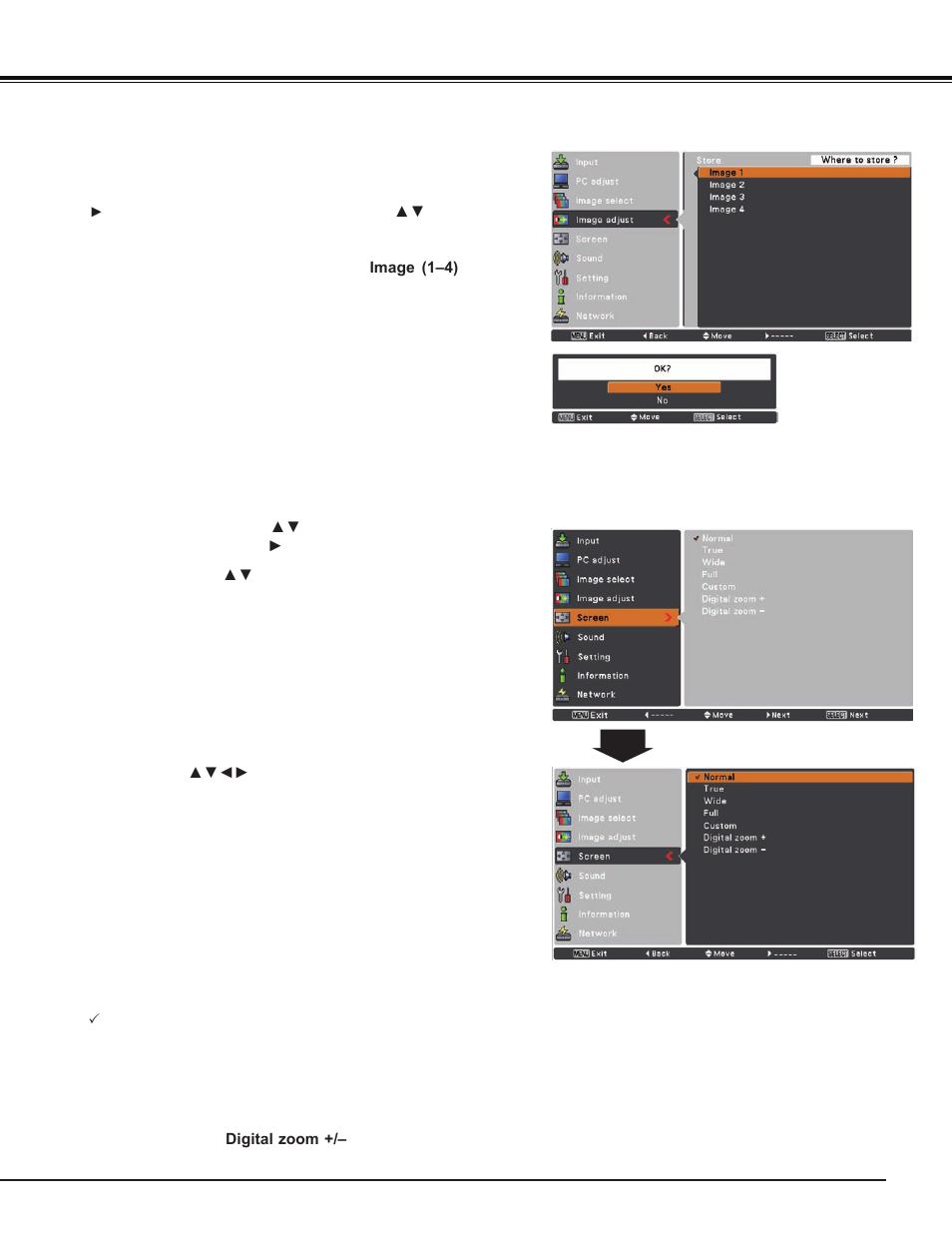 Screen size adjustment, Computer input | Sanyo PJ LINK PLC-XU106 User Manual | Page 37 / 79