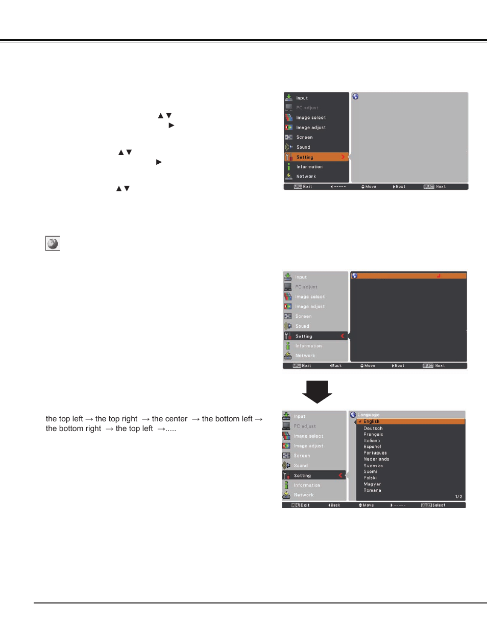 Setting | Sanyo PJ LINK PLC-XU106 User Manual | Page 46 / 79