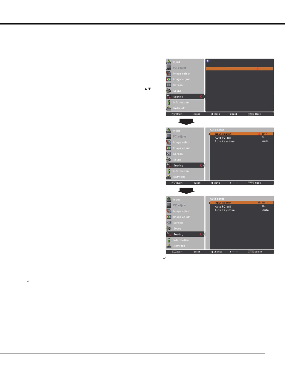 Setting | Sanyo PJ LINK PLC-XU106 User Manual | Page 47 / 79