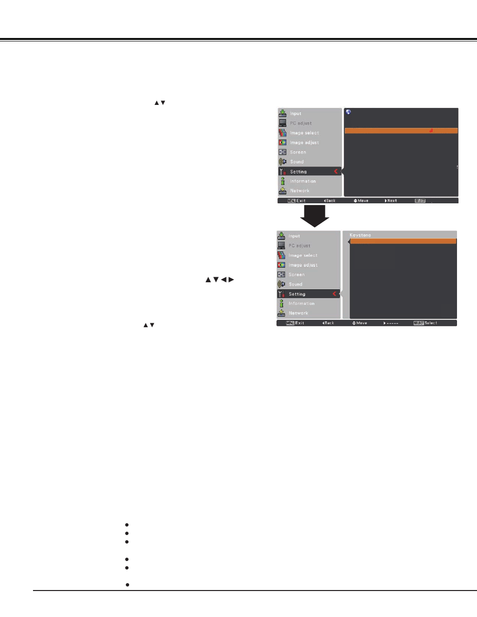 Setting | Sanyo PJ LINK PLC-XU106 User Manual | Page 48 / 79