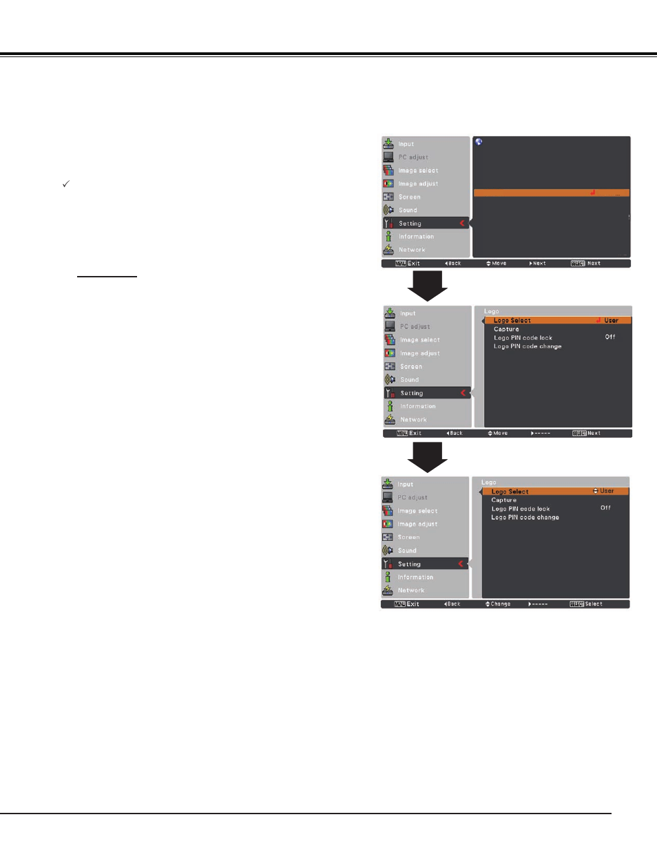 Setting | Sanyo PJ LINK PLC-XU106 User Manual | Page 49 / 79