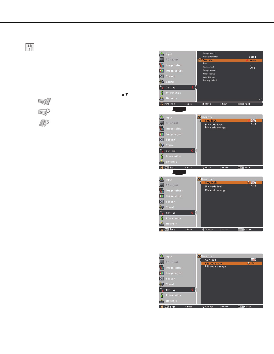 Setting | Sanyo PJ LINK PLC-XU106 User Manual | Page 55 / 79