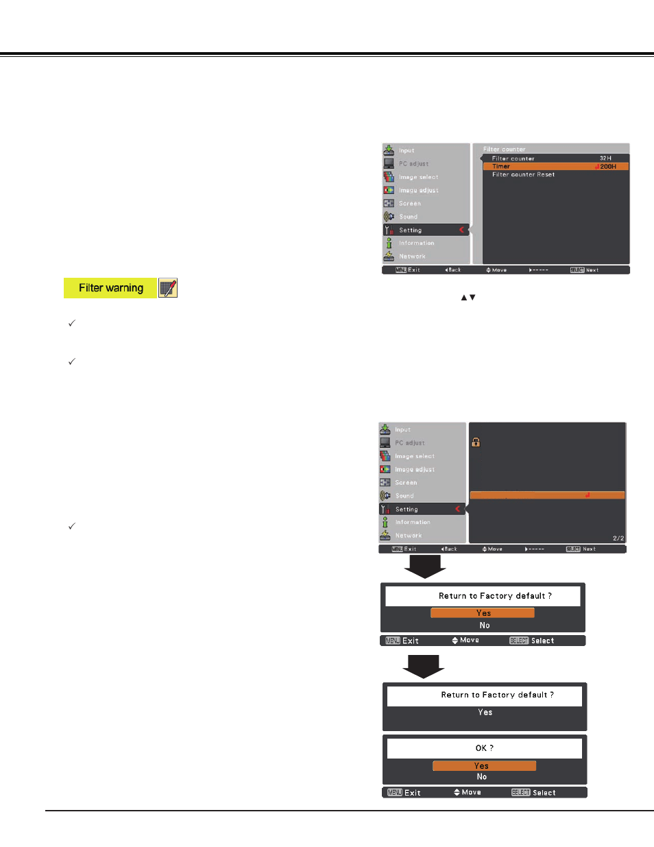 Setting | Sanyo PJ LINK PLC-XU106 User Manual | Page 58 / 79