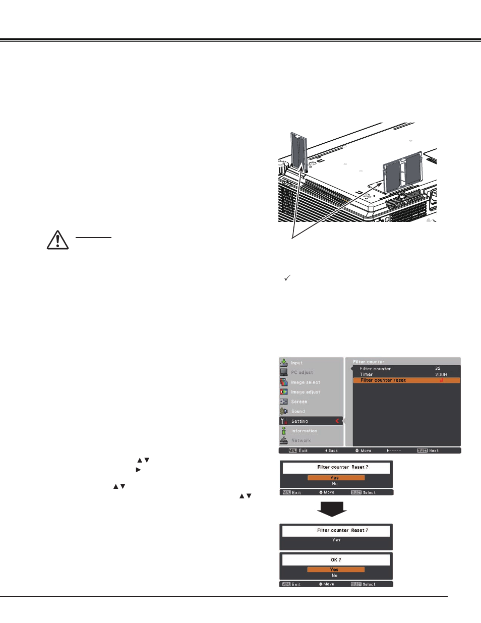 Cleaning the filters, Resetting the filter counter | Sanyo PJ LINK PLC-XU106 User Manual | Page 61 / 79