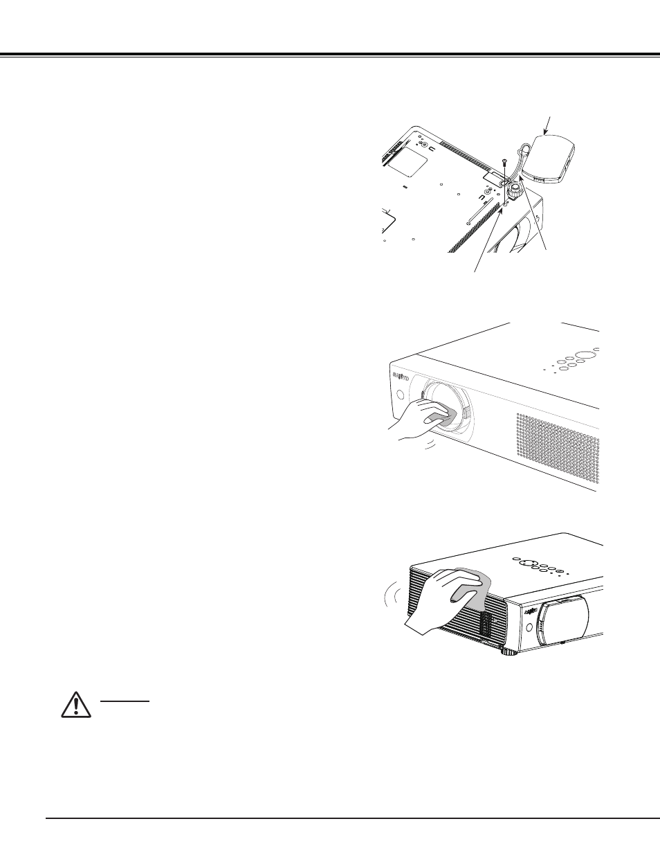 Attaching the lens cap, Cleaning the projection lens, Cleaning the projector cabinet | Maintenance and cleaning | Sanyo PJ LINK PLC-XU106 User Manual | Page 62 / 79