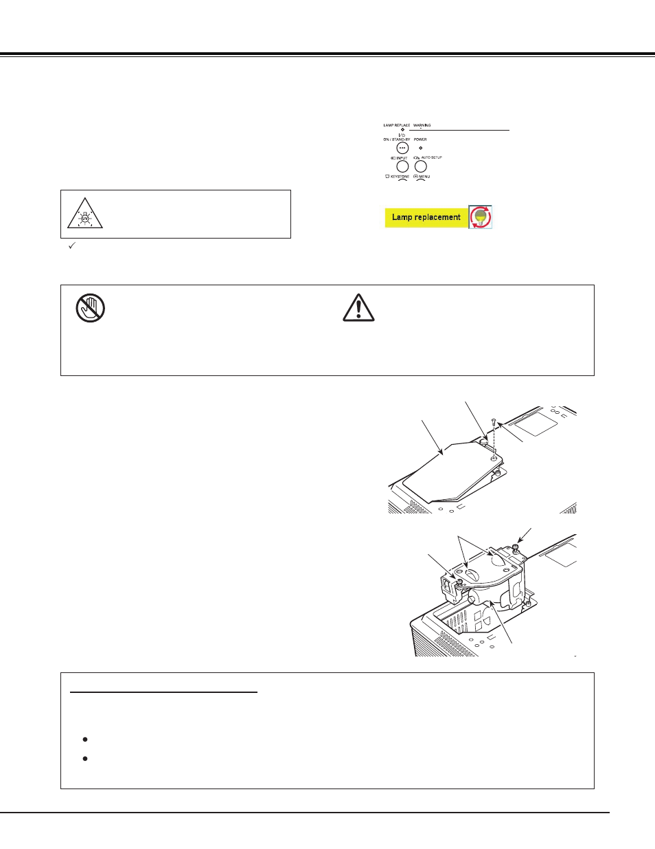 Lamp replacement, Caution | Sanyo PJ LINK PLC-XU106 User Manual | Page 63 / 79