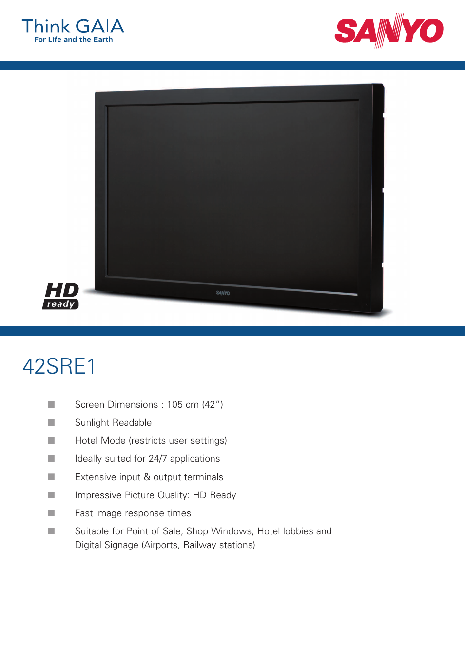 Sanyo 42SRE1 User Manual | 2 pages