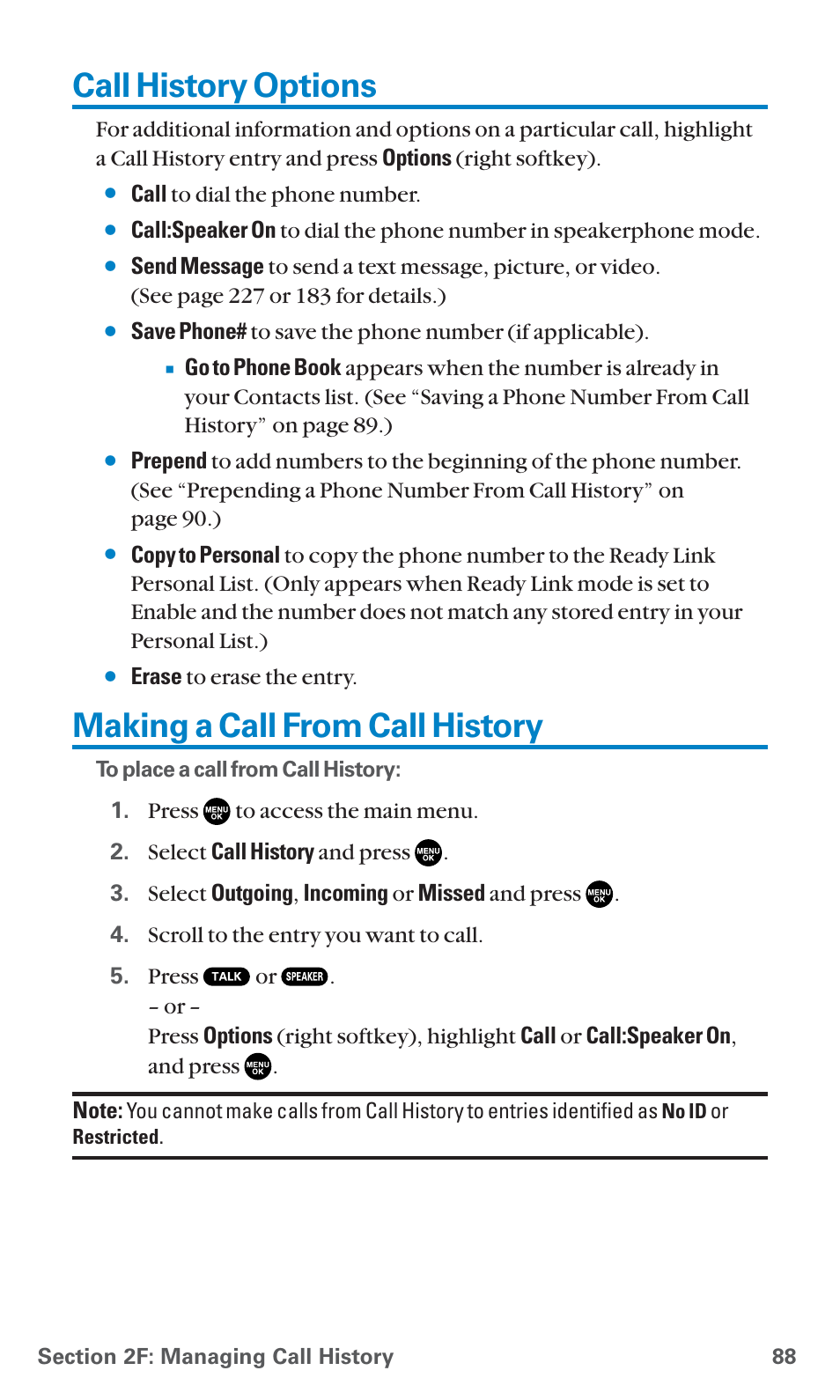 Call history options, Making a call from call history | Sanyo SCP-7400 User Manual | Page 101 / 293