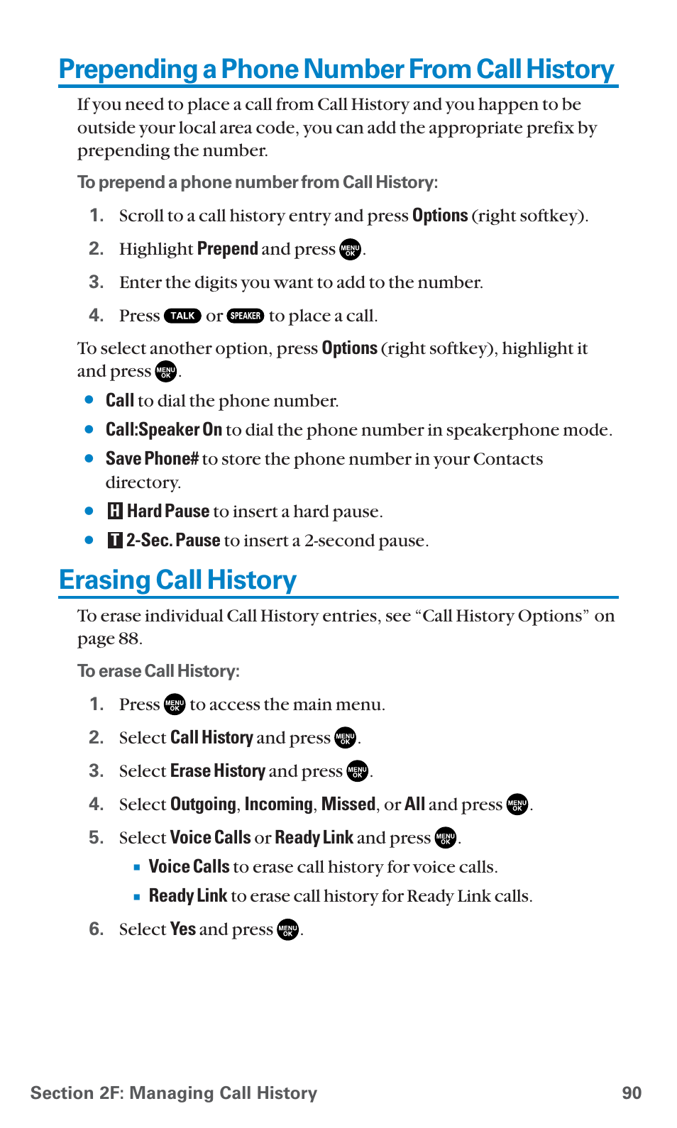 Prepending a phone number from call history, Erasing call history | Sanyo SCP-7400 User Manual | Page 103 / 293