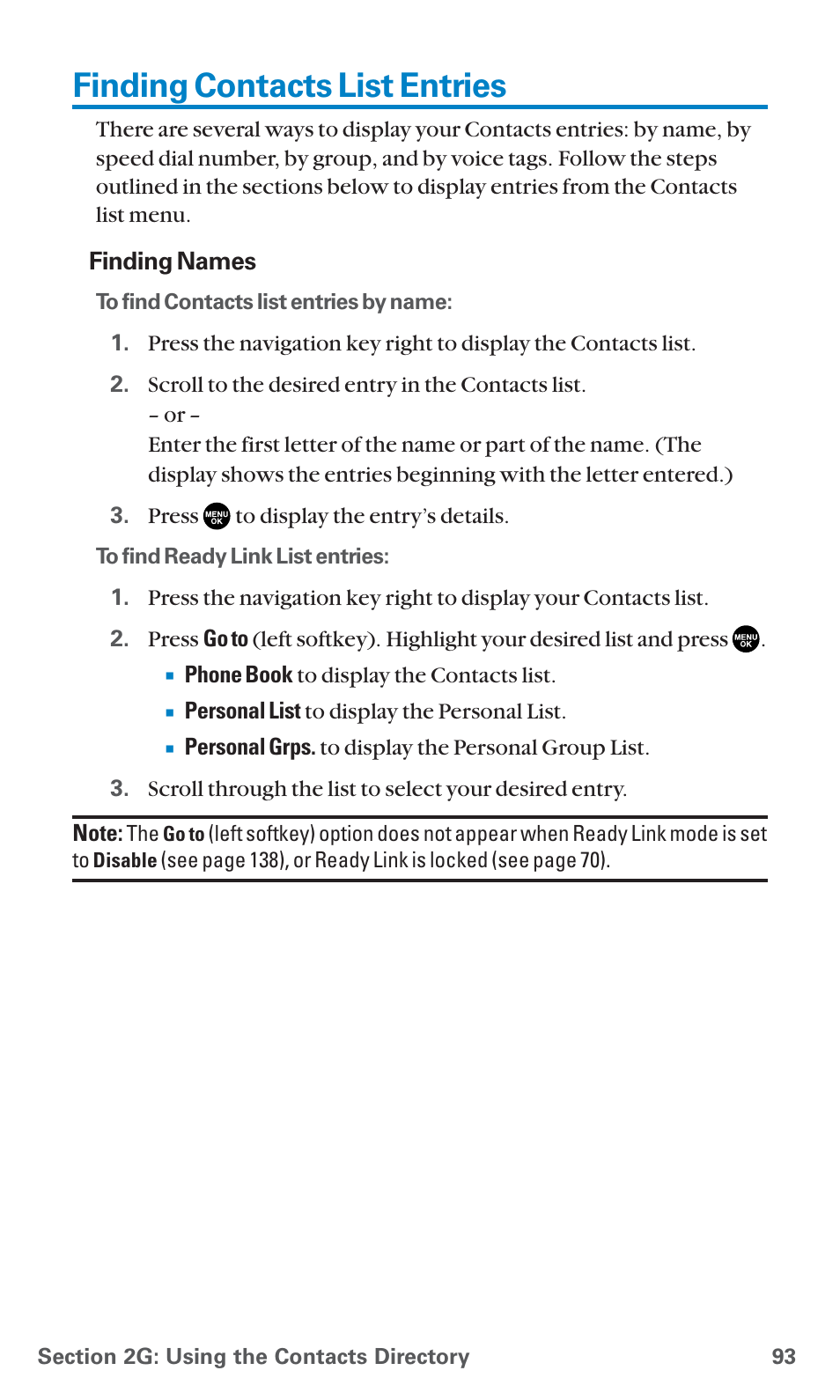 Finding contacts list entries | Sanyo SCP-7400 User Manual | Page 106 / 293