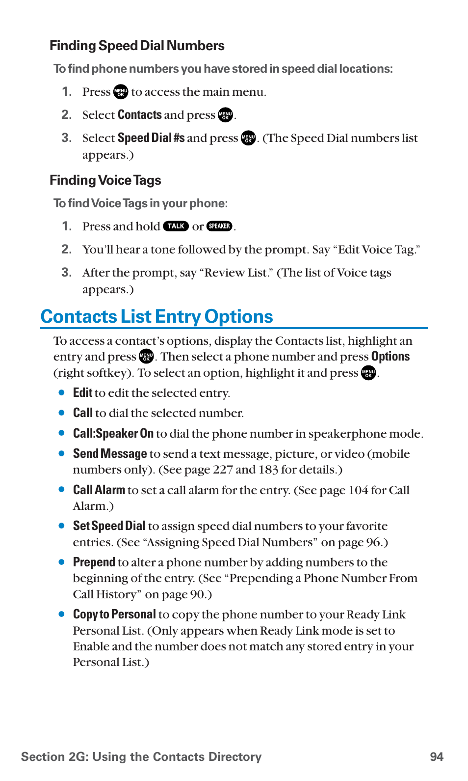 Contacts list entry options | Sanyo SCP-7400 User Manual | Page 107 / 293