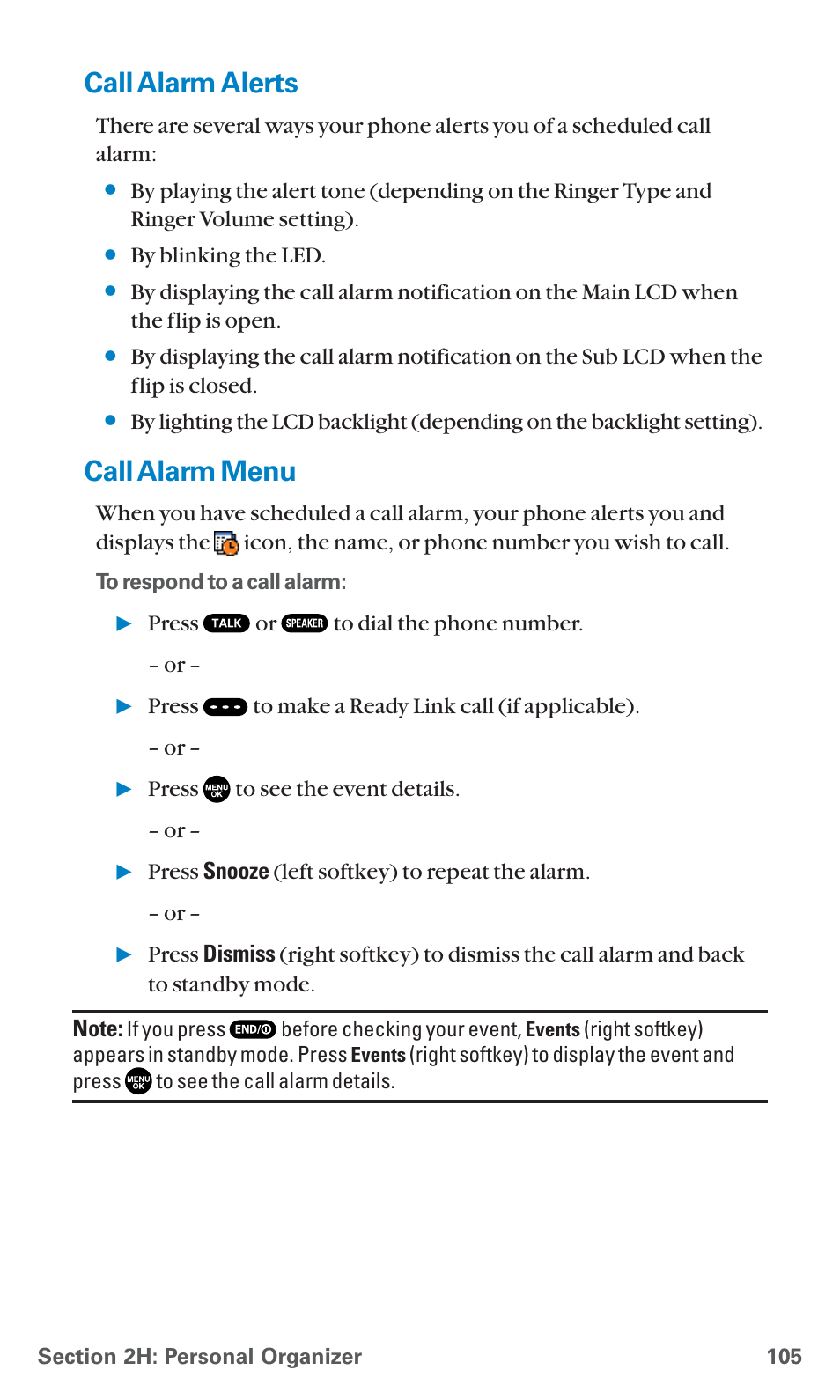 Call alarm alerts, Call alarm menu | Sanyo SCP-7400 User Manual | Page 118 / 293