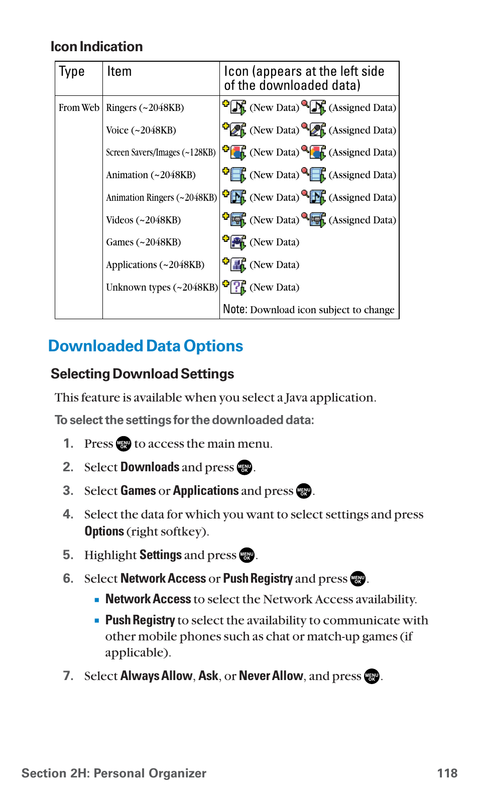 Downloaded data options | Sanyo SCP-7400 User Manual | Page 131 / 293