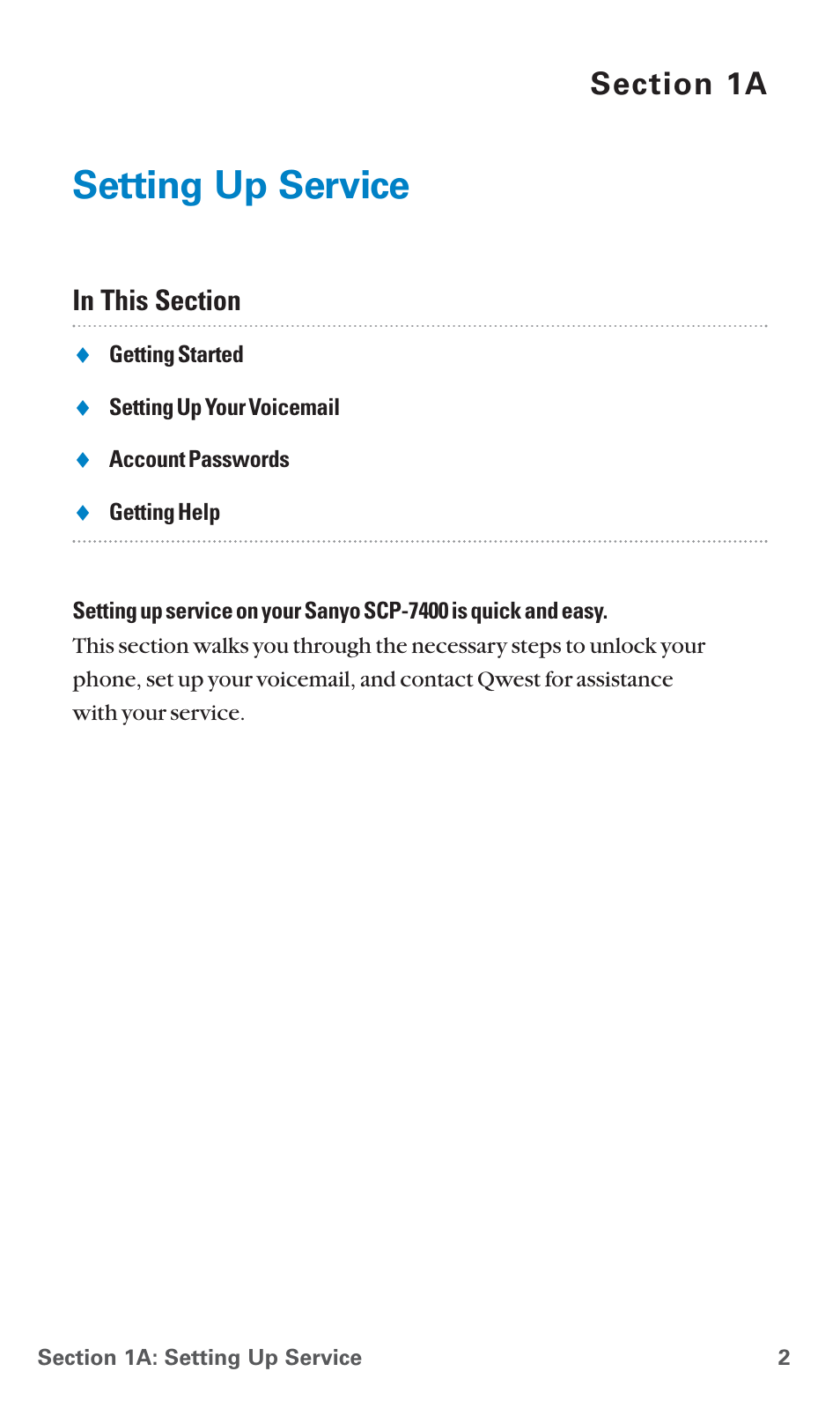 1a. setting up service, Setting up service | Sanyo SCP-7400 User Manual | Page 15 / 293