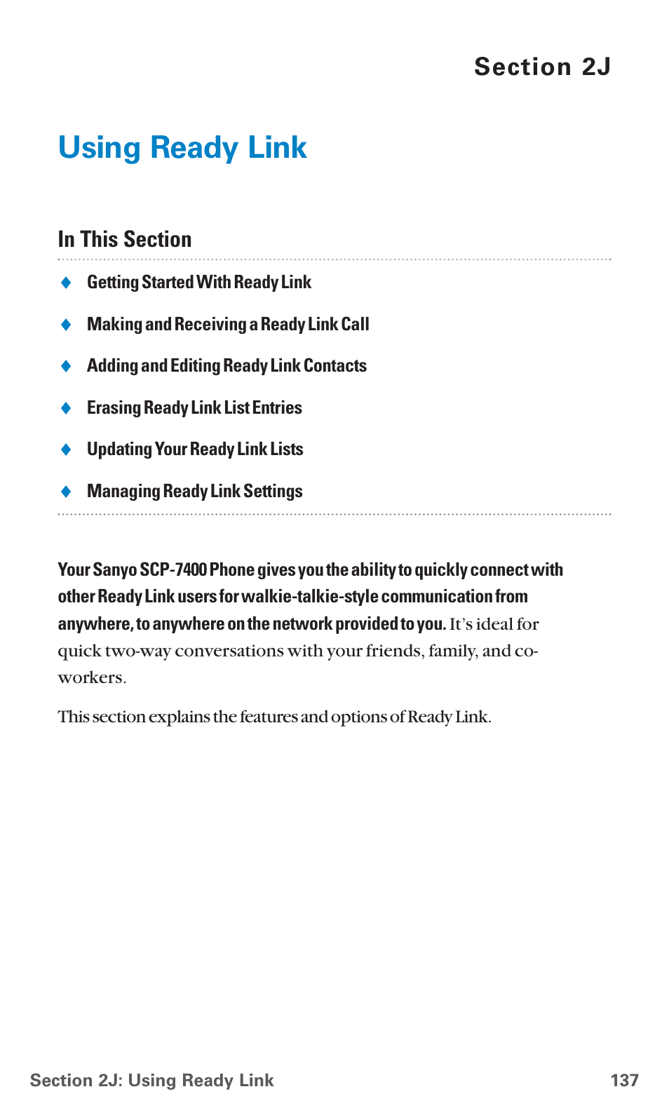 2j. using ready link, Using ready link | Sanyo SCP-7400 User Manual | Page 150 / 293