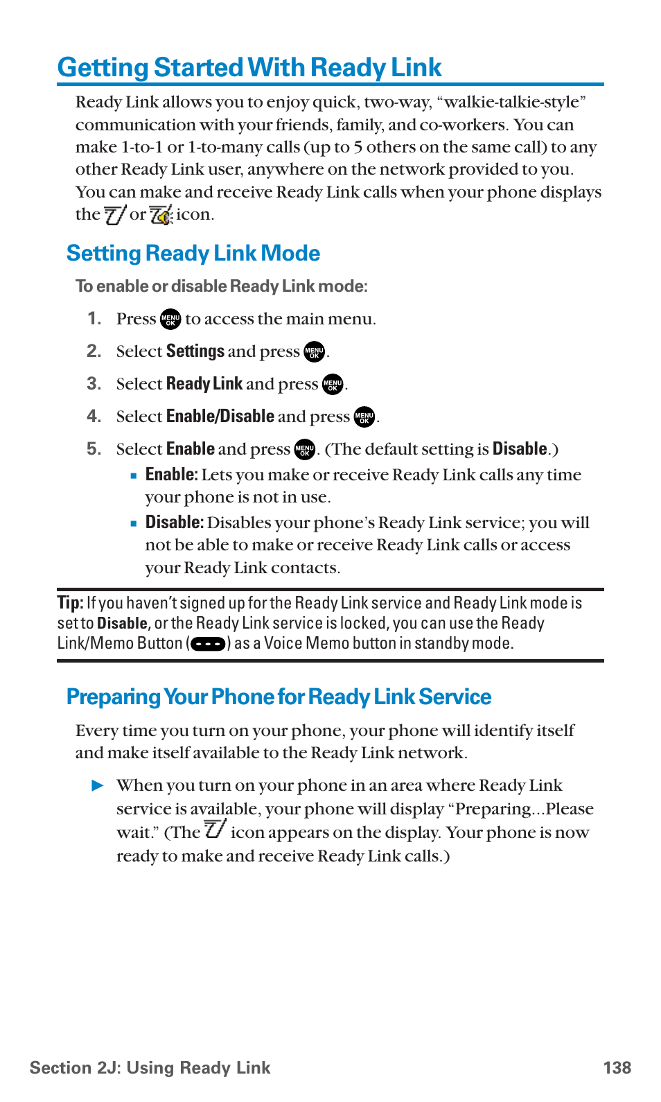 Getting started with ready link, Setting ready link mode, Preparing your phone for ready link service | Preparingyour phone for ready link service | Sanyo SCP-7400 User Manual | Page 151 / 293