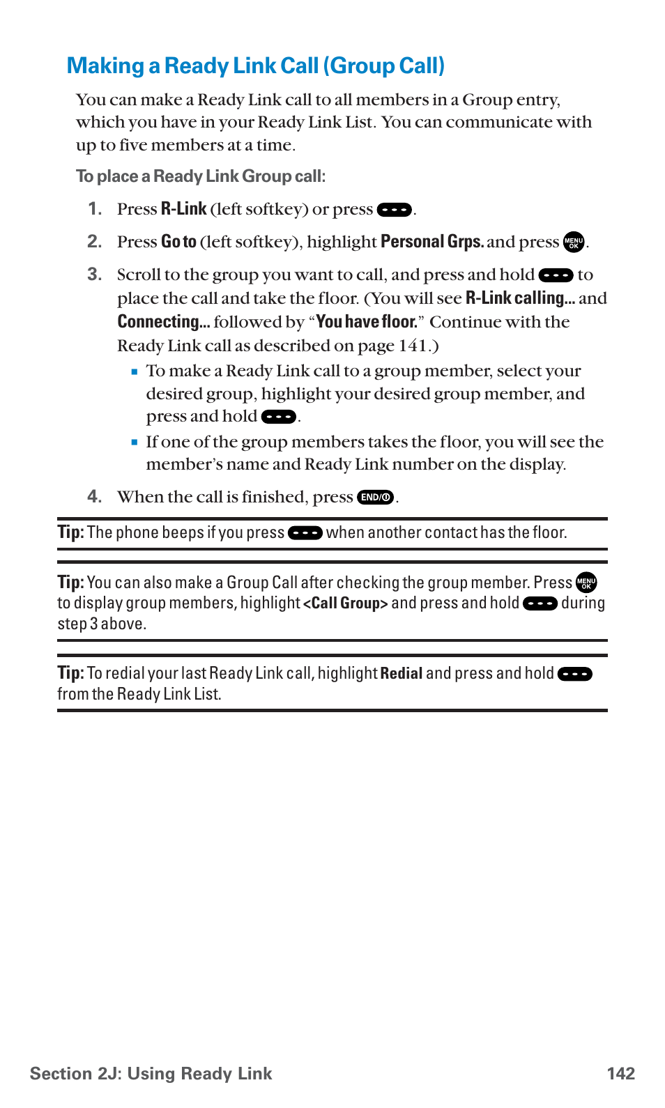 Making a ready link call (group call) | Sanyo SCP-7400 User Manual | Page 155 / 293