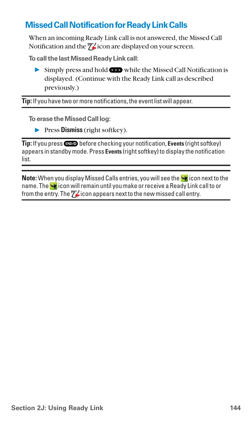 Missed call notification for ready link calls | Sanyo SCP-7400 User Manual | Page 157 / 293