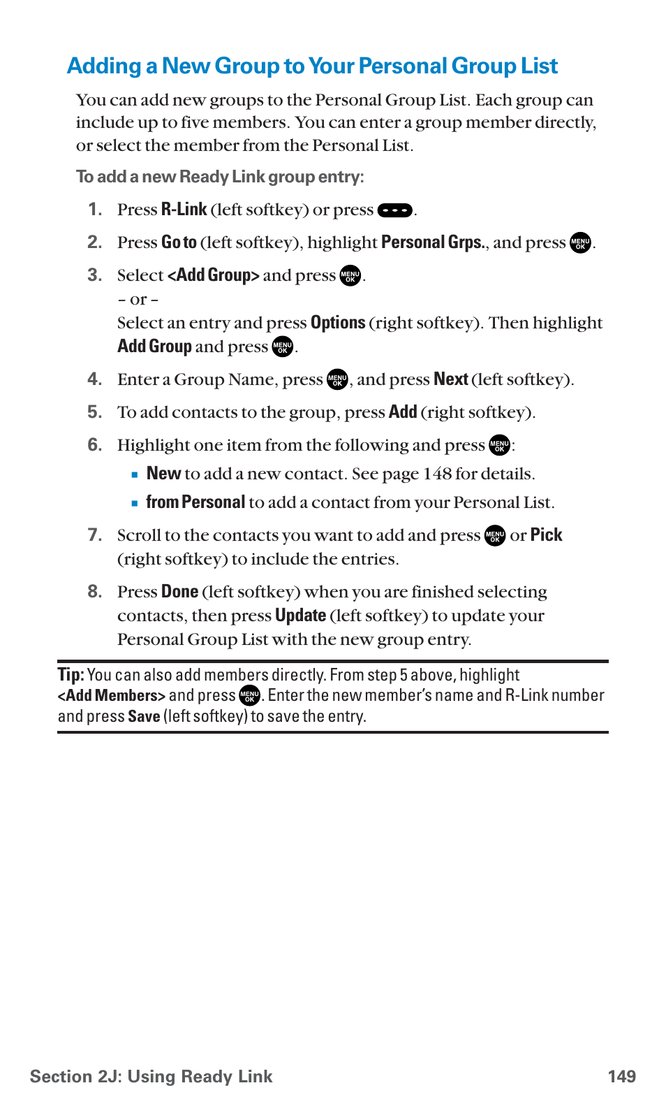 Adding a new group to your personal group list | Sanyo SCP-7400 User Manual | Page 162 / 293