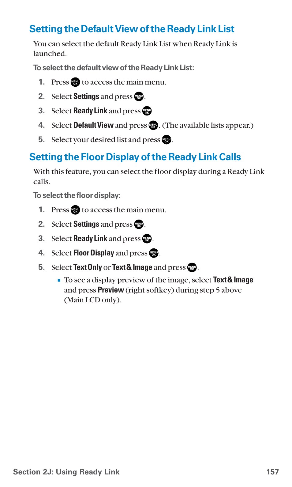 Setting the default view of the ready link list, Setting the floor display of the ready link calls | Sanyo SCP-7400 User Manual | Page 170 / 293