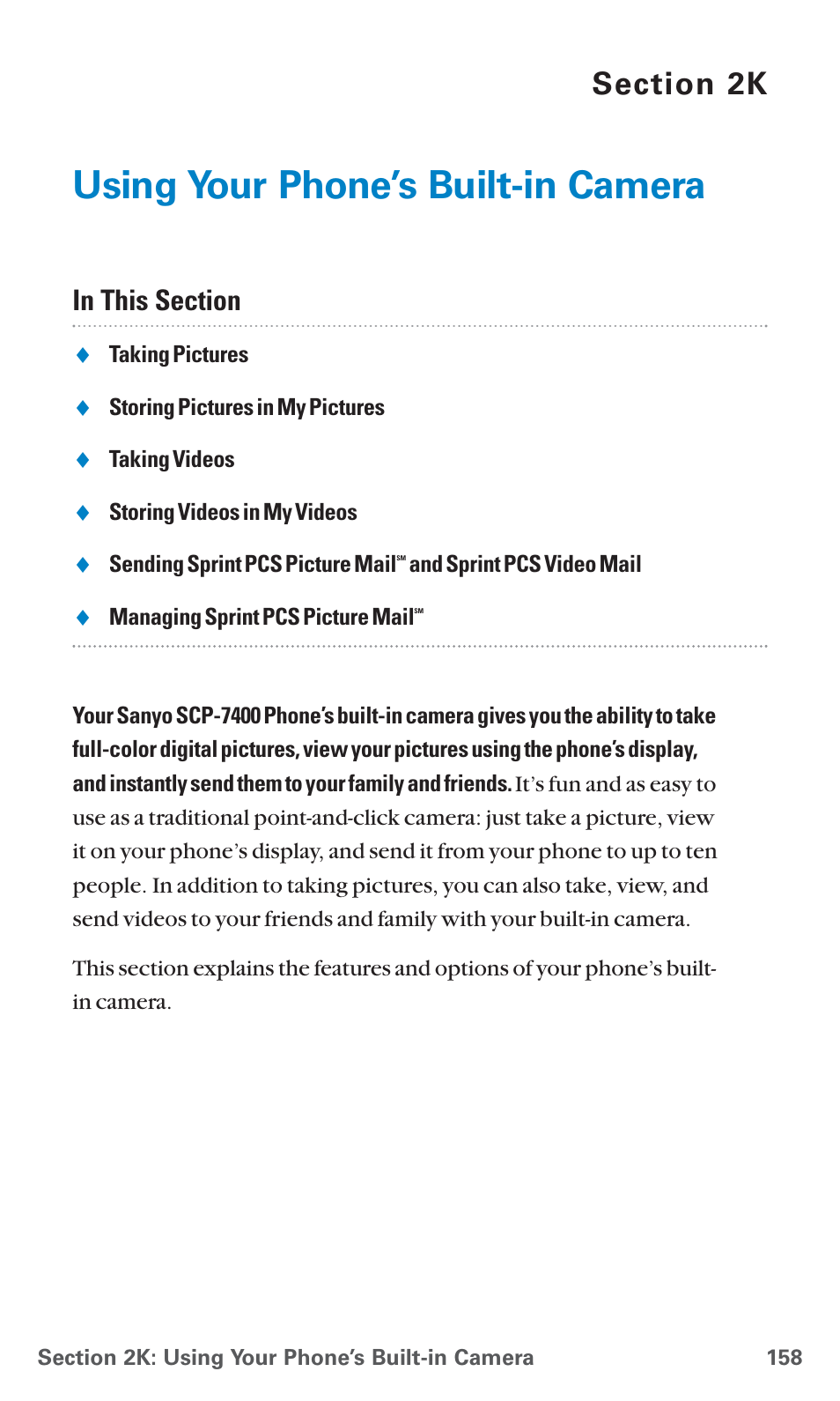 2k. using your phone’s built-in camera, Using your phone’s built-in camera | Sanyo SCP-7400 User Manual | Page 171 / 293