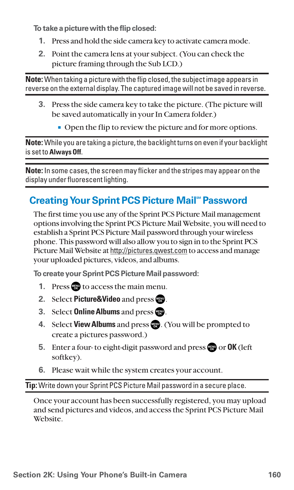 Creating your sprint pcs picture mail, Password | Sanyo SCP-7400 User Manual | Page 173 / 293