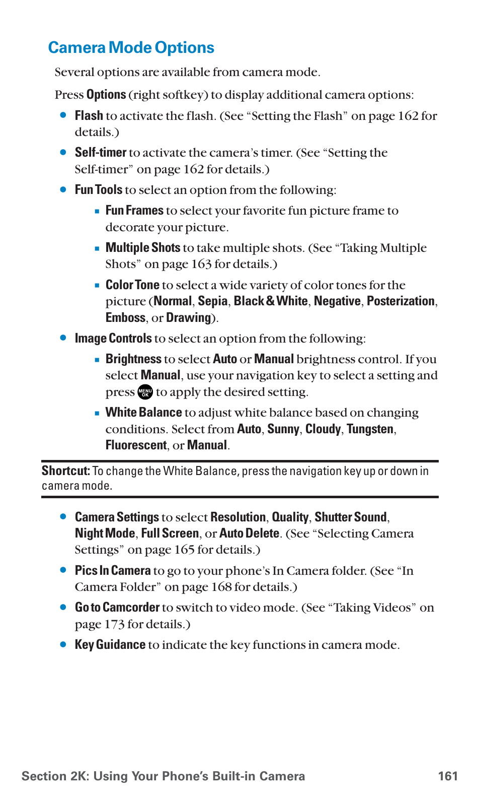 Camera mode options, Fun tools to select an option from the following | Sanyo SCP-7400 User Manual | Page 174 / 293