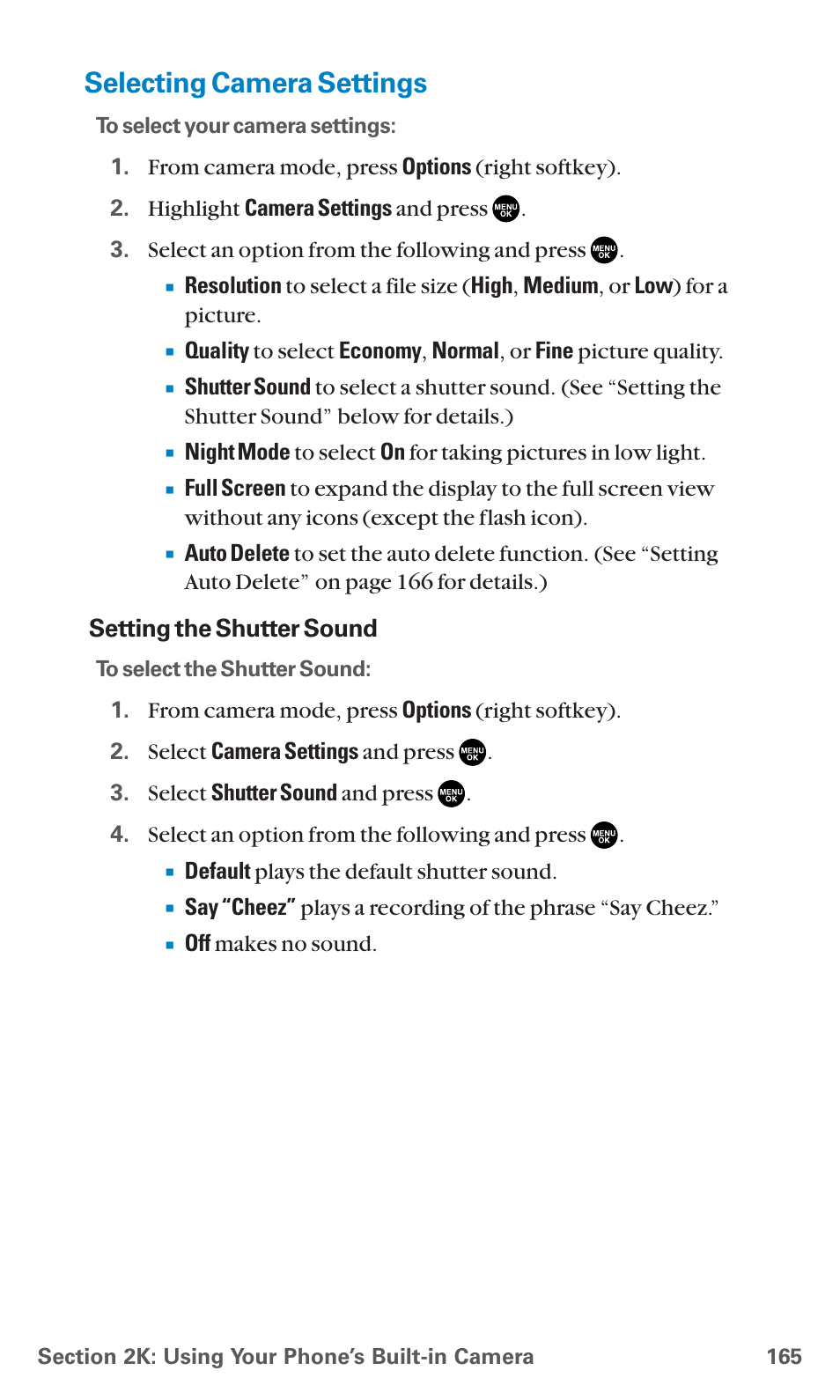 Selecting camera settings | Sanyo SCP-7400 User Manual | Page 178 / 293