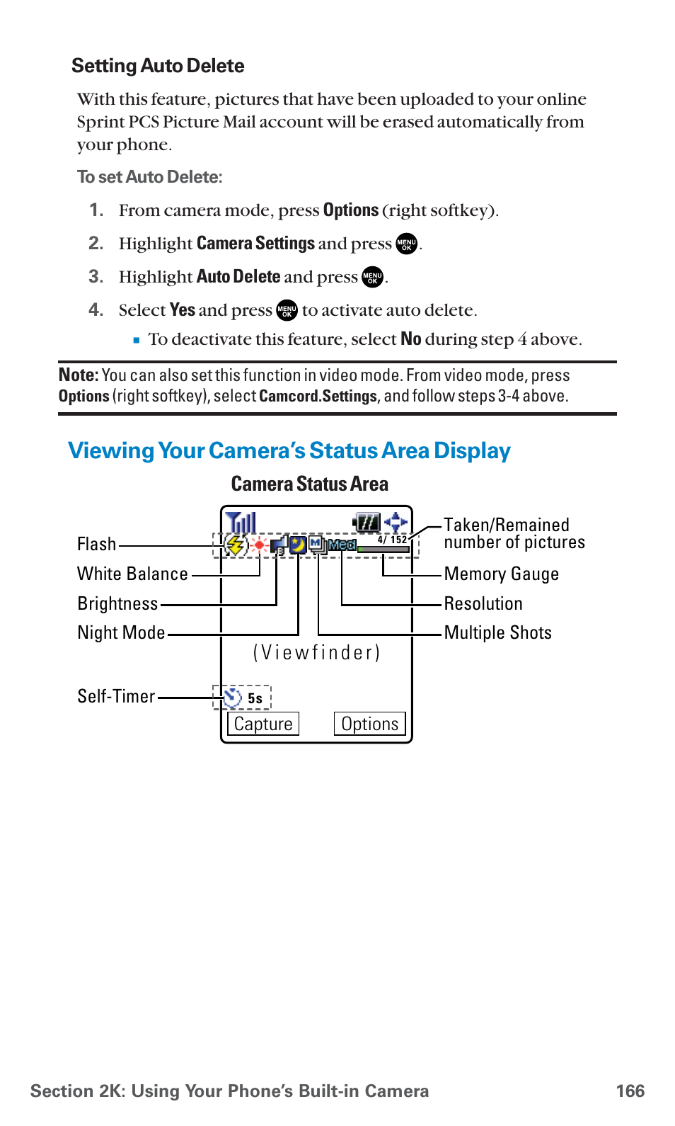 Viewing your camera’s status area display | Sanyo SCP-7400 User Manual | Page 179 / 293