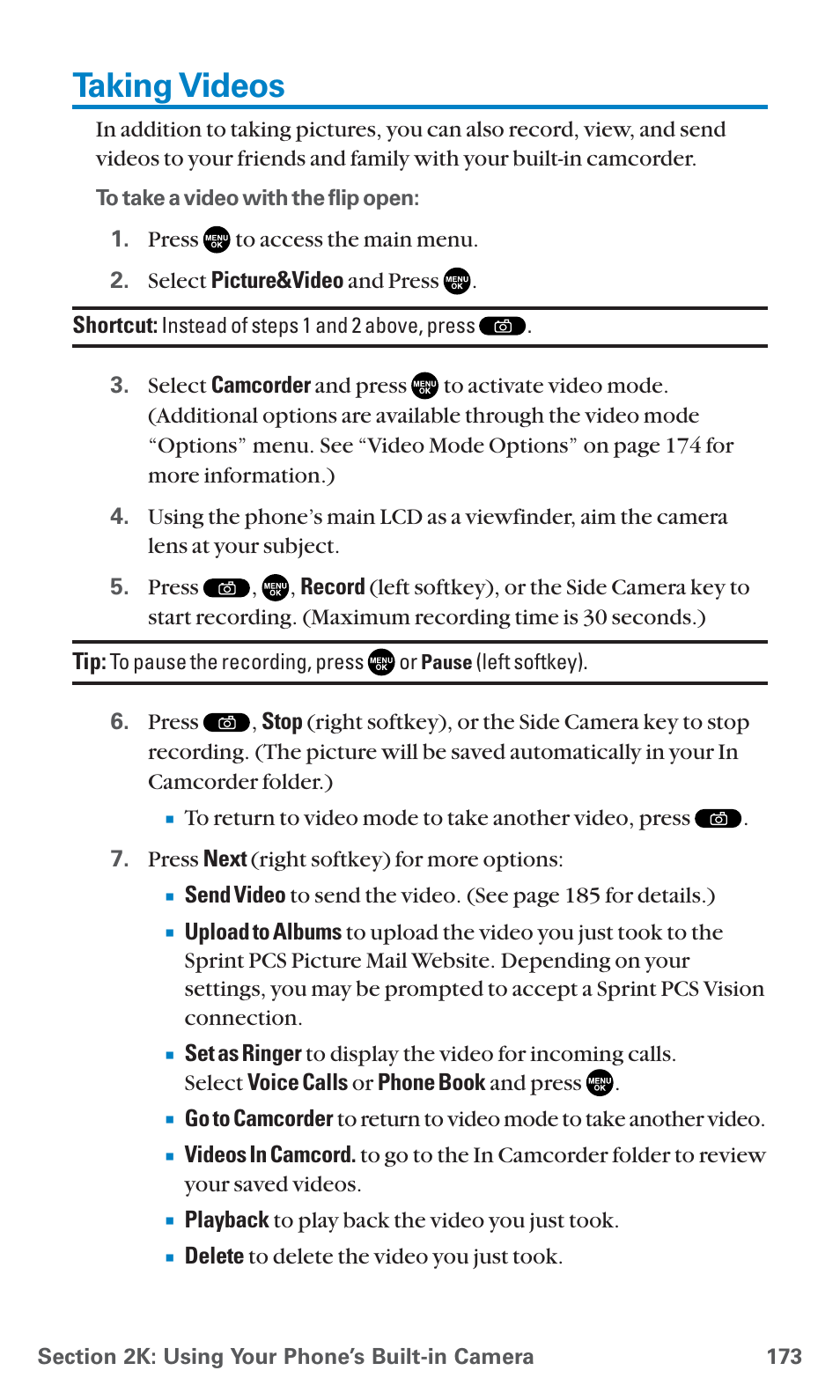 Taking videos | Sanyo SCP-7400 User Manual | Page 186 / 293