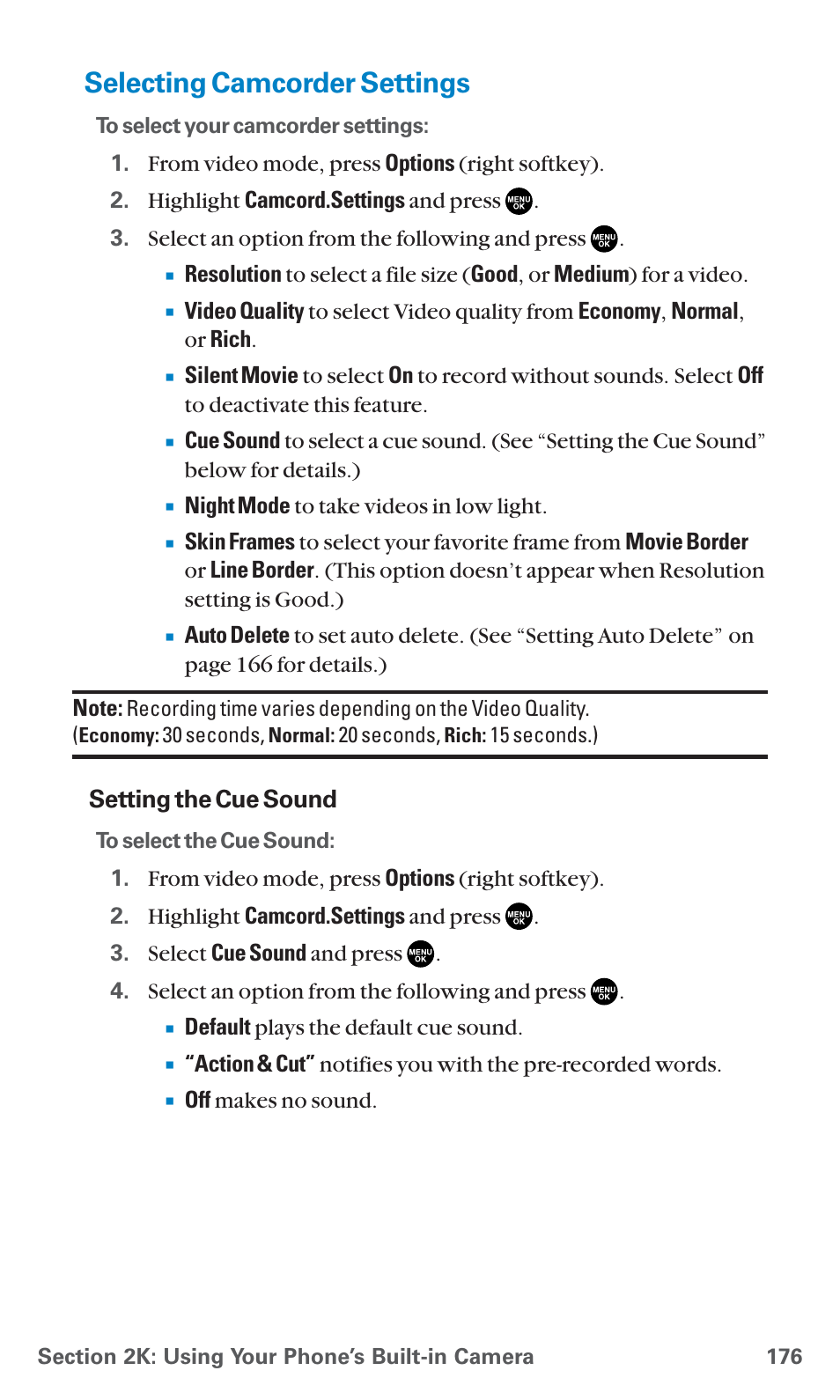 Selecting camcorder settings | Sanyo SCP-7400 User Manual | Page 189 / 293