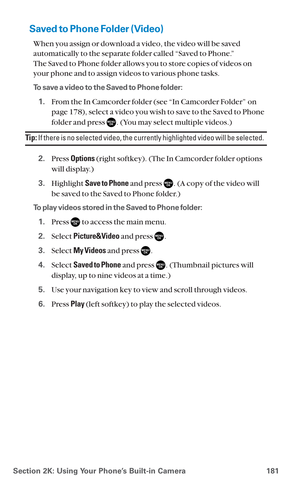 Saved to phone folder (video) | Sanyo SCP-7400 User Manual | Page 194 / 293