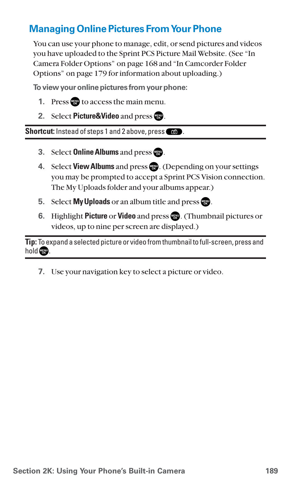 Managing online pictures from your phone | Sanyo SCP-7400 User Manual | Page 202 / 293