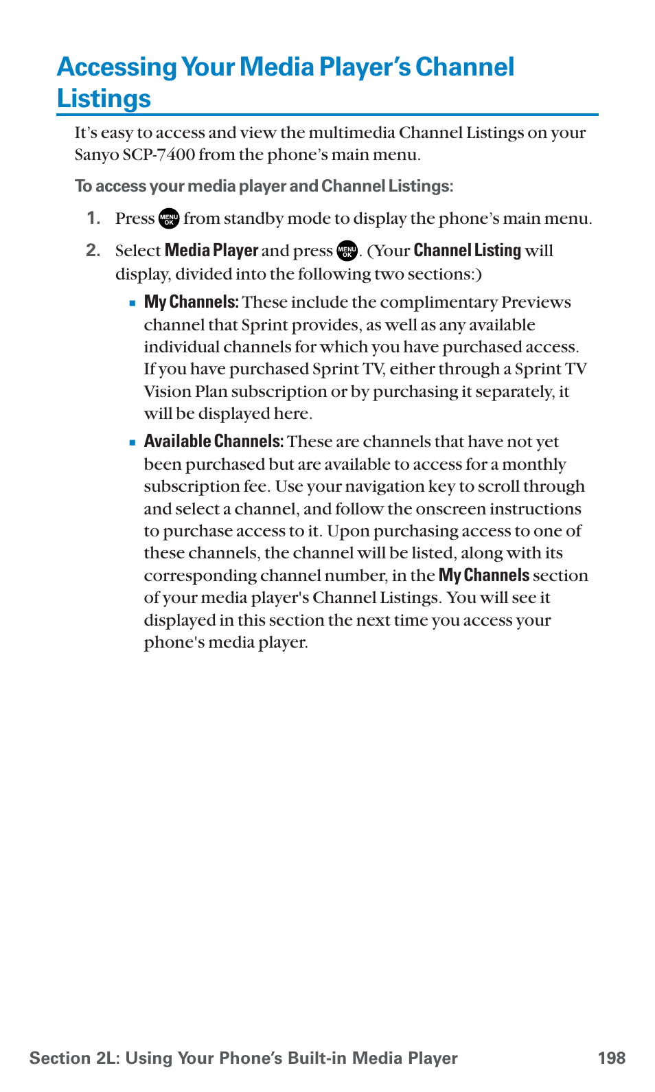 Accessing your media player’s channel listings | Sanyo SCP-7400 User Manual | Page 211 / 293