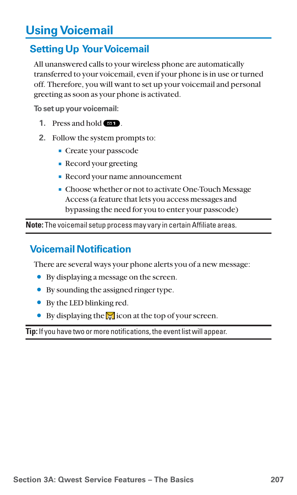 Using voicemail, Setting up your voicemail, Voicemail notification | Sanyo SCP-7400 User Manual | Page 220 / 293