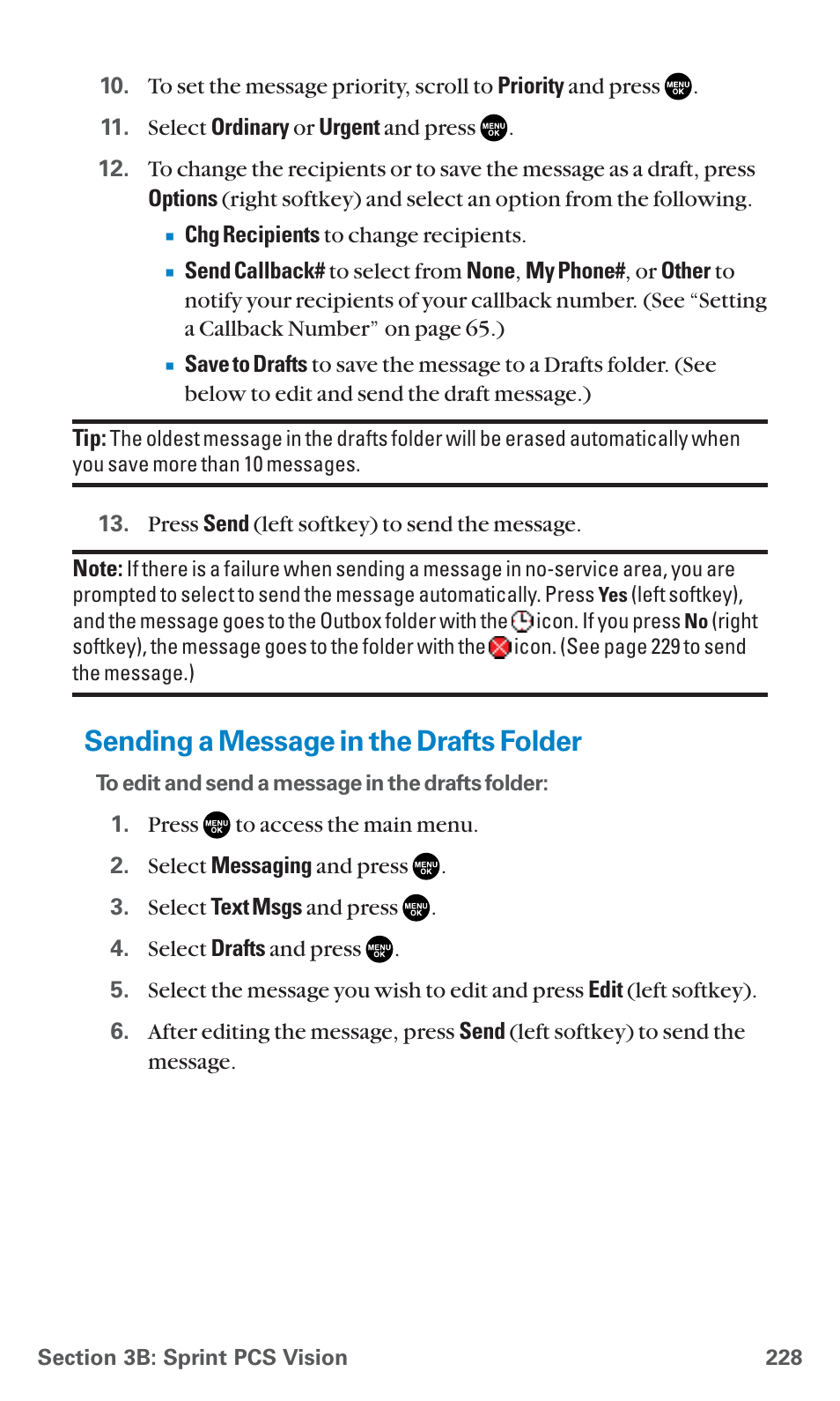 Sending a message in the drafts folder | Sanyo SCP-7400 User Manual | Page 241 / 293