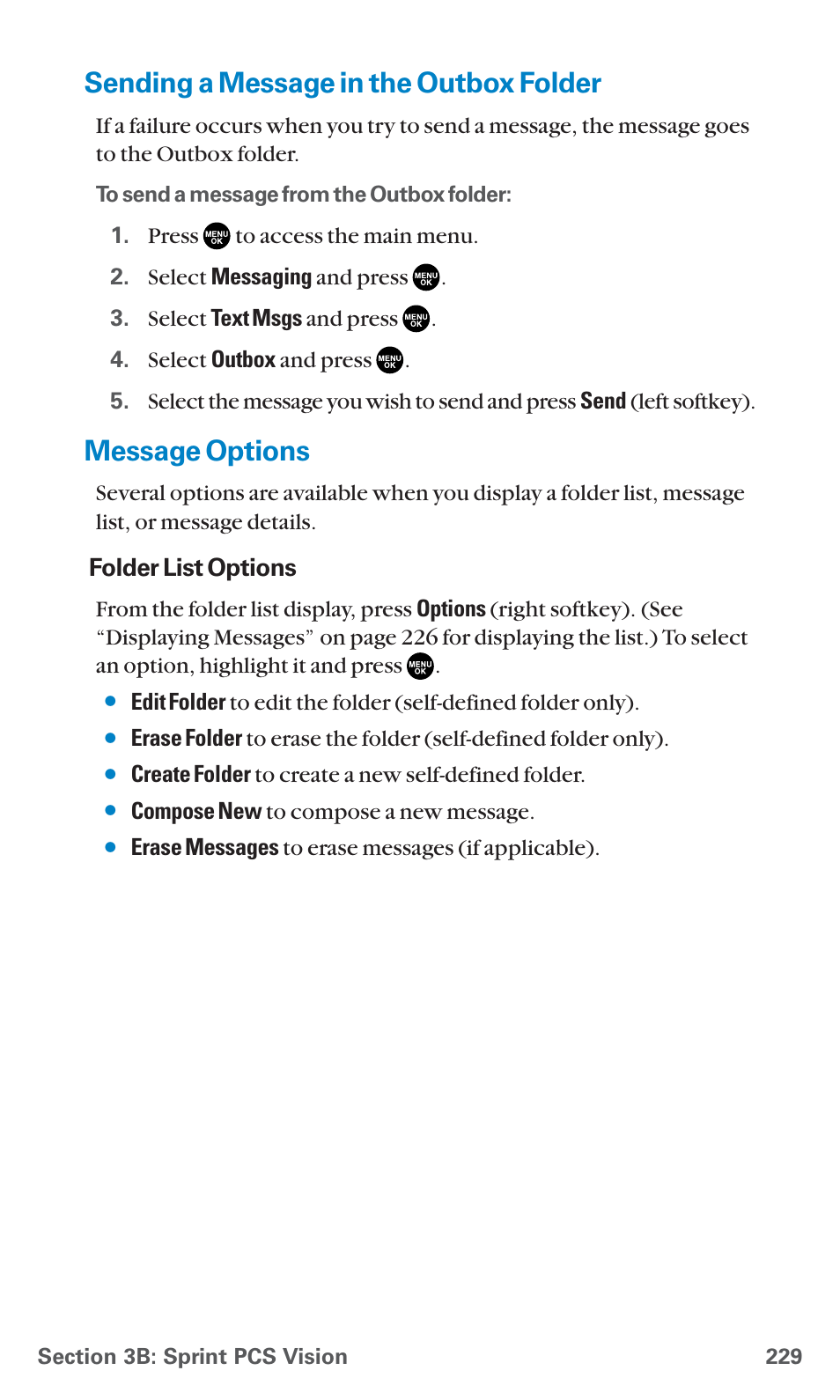 Sending a message in the outbox folder, Message options | Sanyo SCP-7400 User Manual | Page 242 / 293