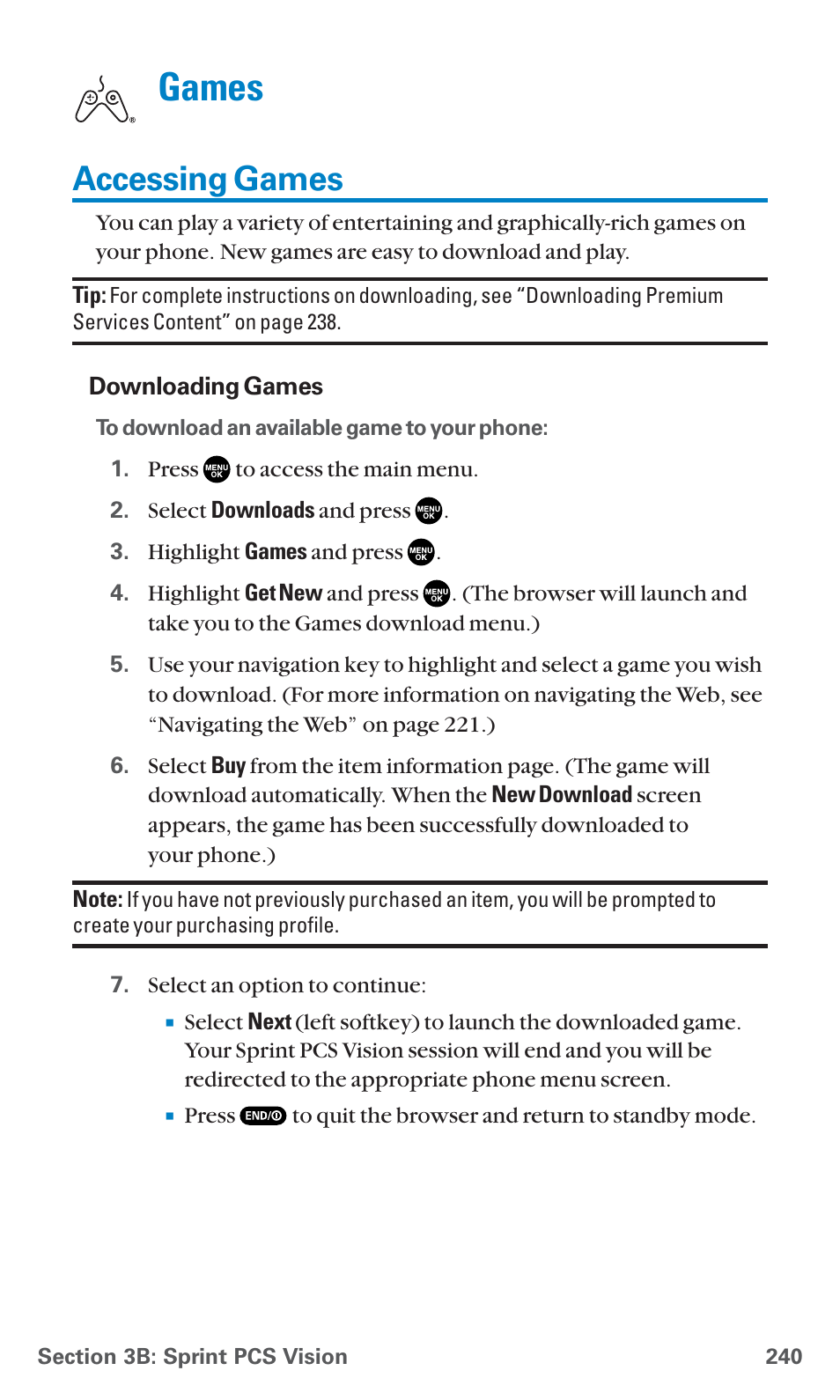 Accessing games, Games | Sanyo SCP-7400 User Manual | Page 253 / 293