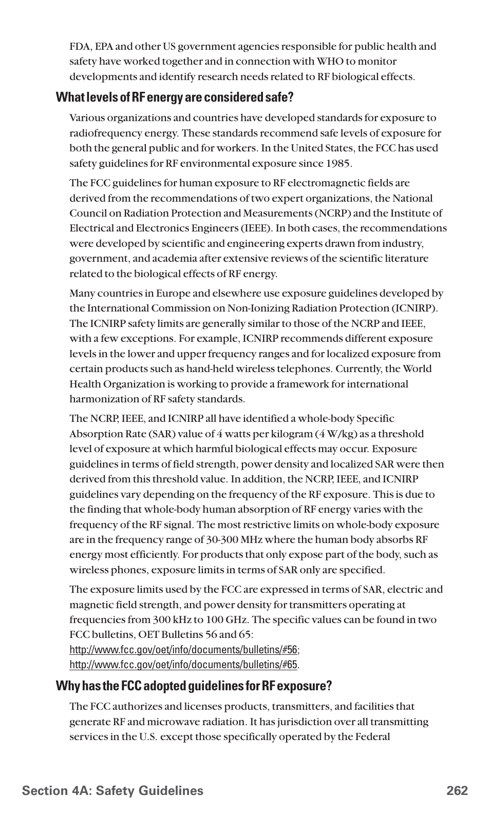 What levels of rf energy are considered safe, Why has the fcc adopted guidelines for rf exposure | Sanyo SCP-7400 User Manual | Page 275 / 293