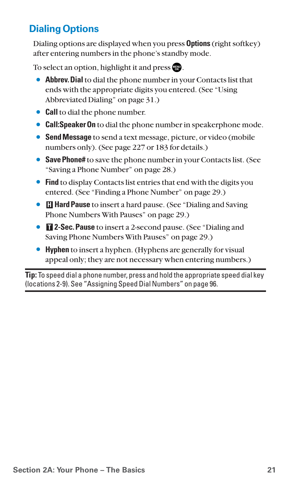 Dialing options, Call to dial the phone number | Sanyo SCP-7400 User Manual | Page 34 / 293