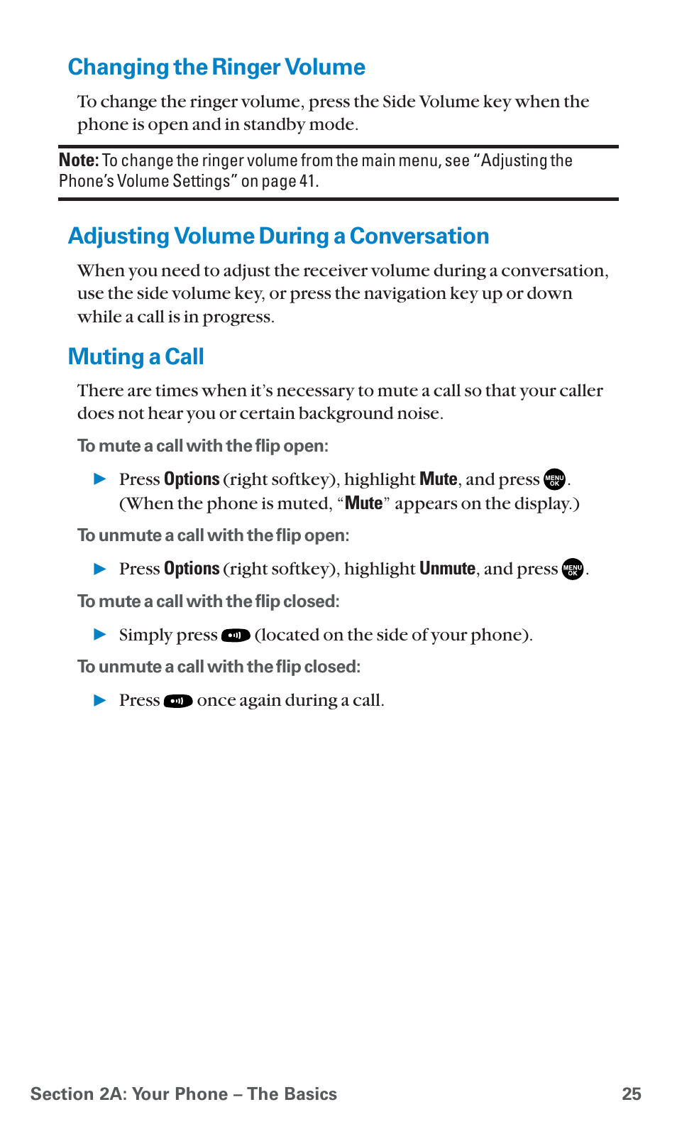 Changing the ringer volume, Adjusting volume during a conversation, Muting a call | Sanyo SCP-7400 User Manual | Page 38 / 293