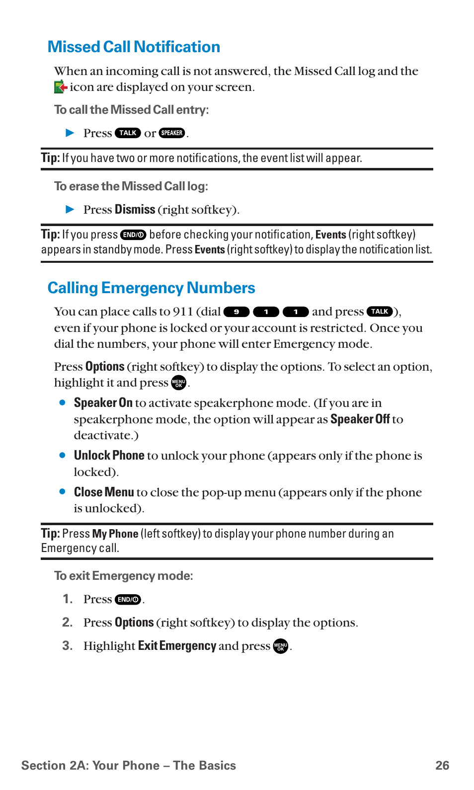 Missed call notification, Calling emergency numbers | Sanyo SCP-7400 User Manual | Page 39 / 293