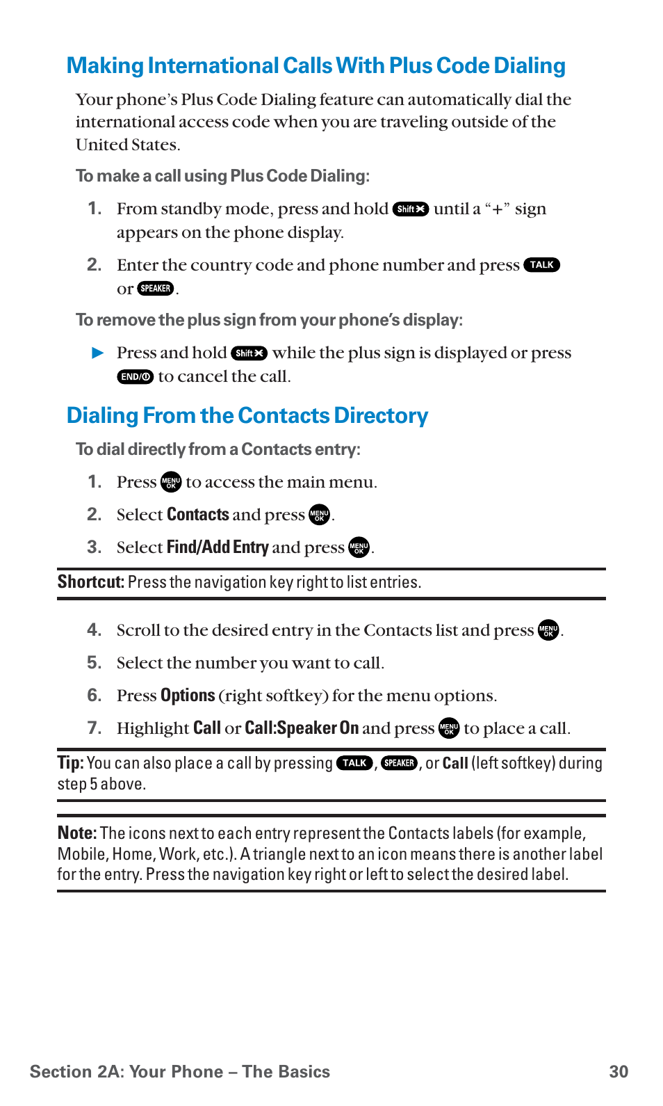 Making international calls with plus code dialing, Dialing from the contacts directory | Sanyo SCP-7400 User Manual | Page 43 / 293