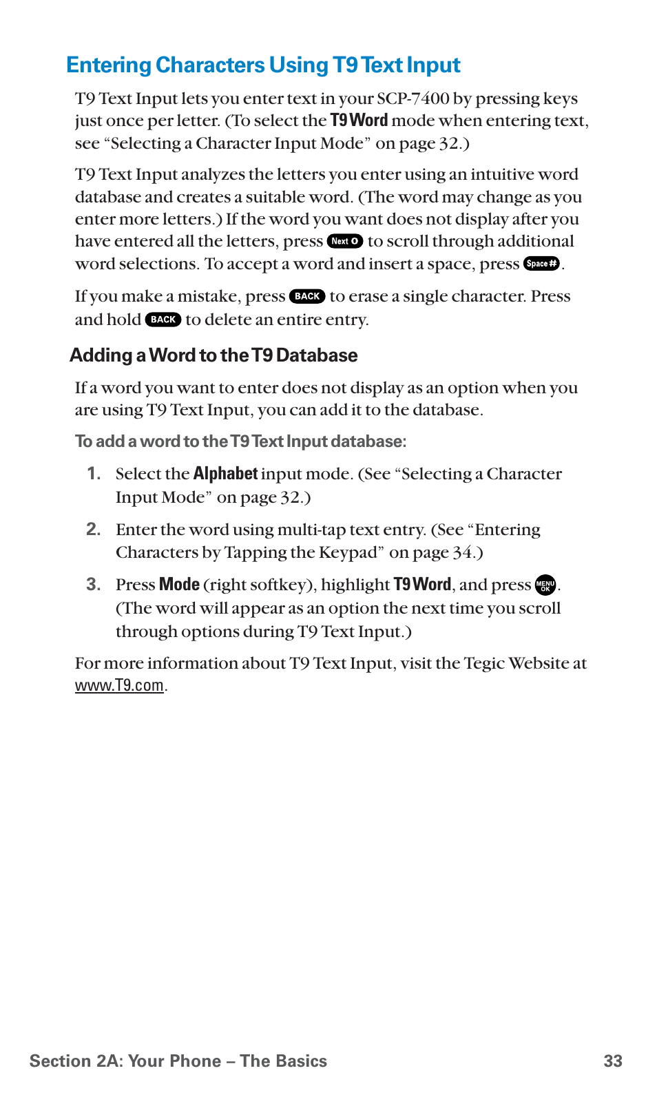 Entering characters using t9 text input | Sanyo SCP-7400 User Manual | Page 46 / 293