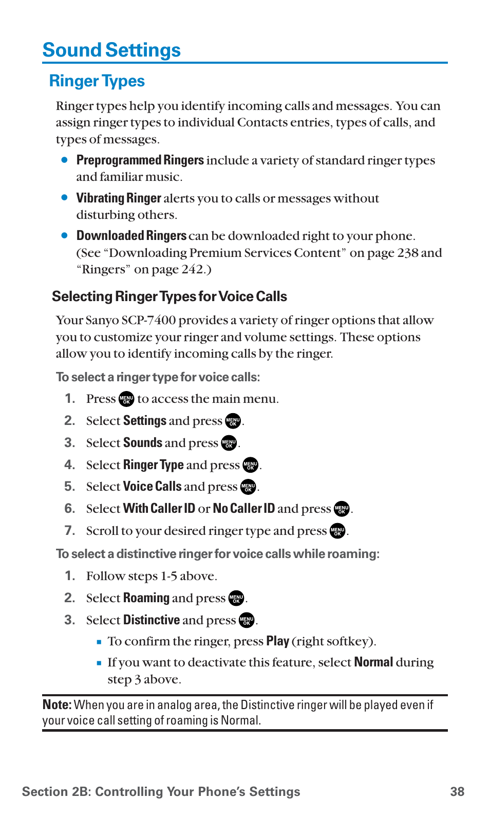 Sound settings, Ringer types | Sanyo SCP-7400 User Manual | Page 51 / 293