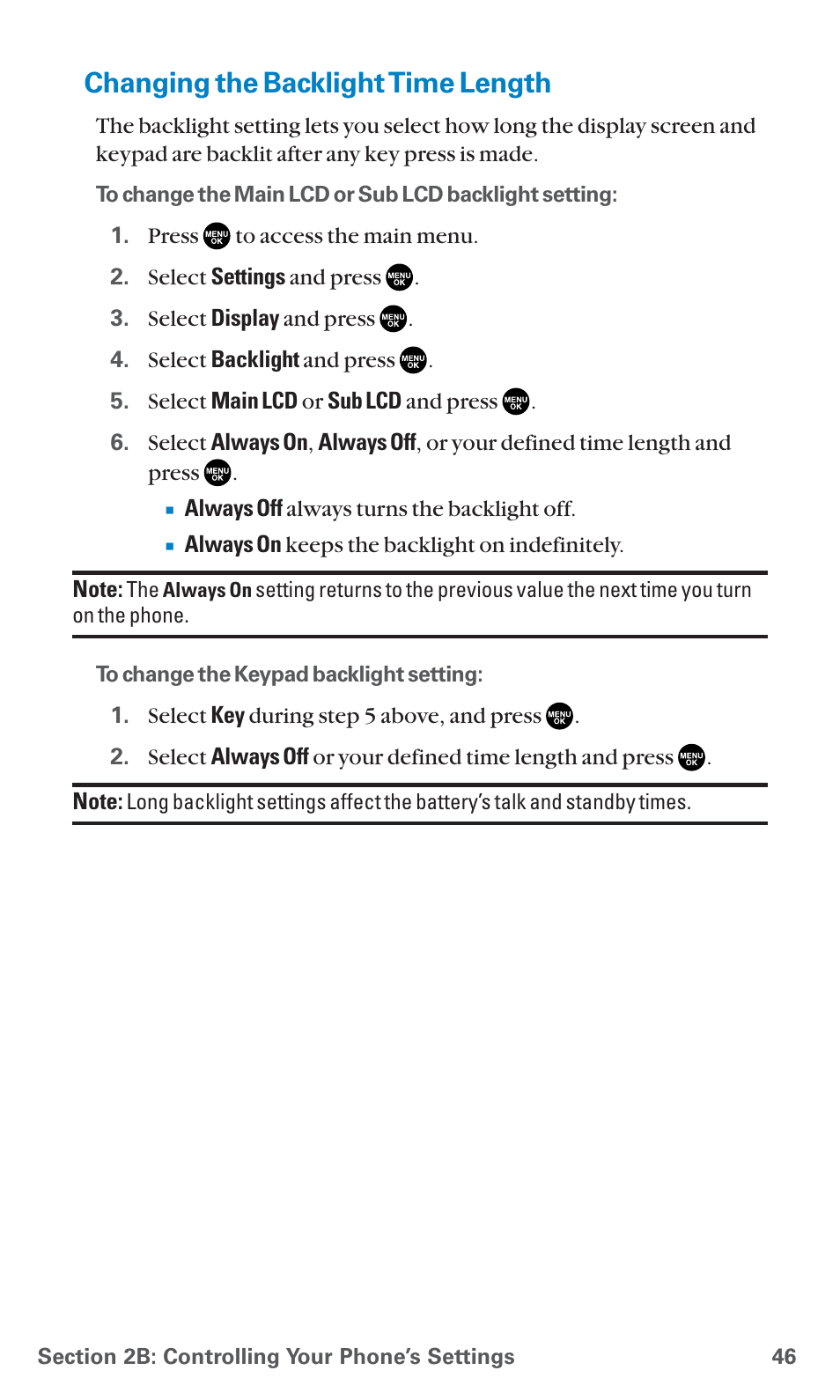 Changing the backlight time length | Sanyo SCP-7400 User Manual | Page 59 / 293