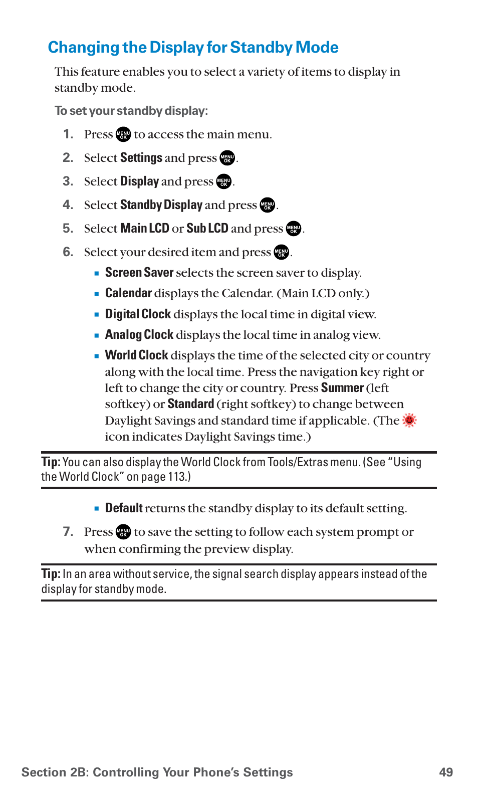 Changing the display for standby mode | Sanyo SCP-7400 User Manual | Page 62 / 293