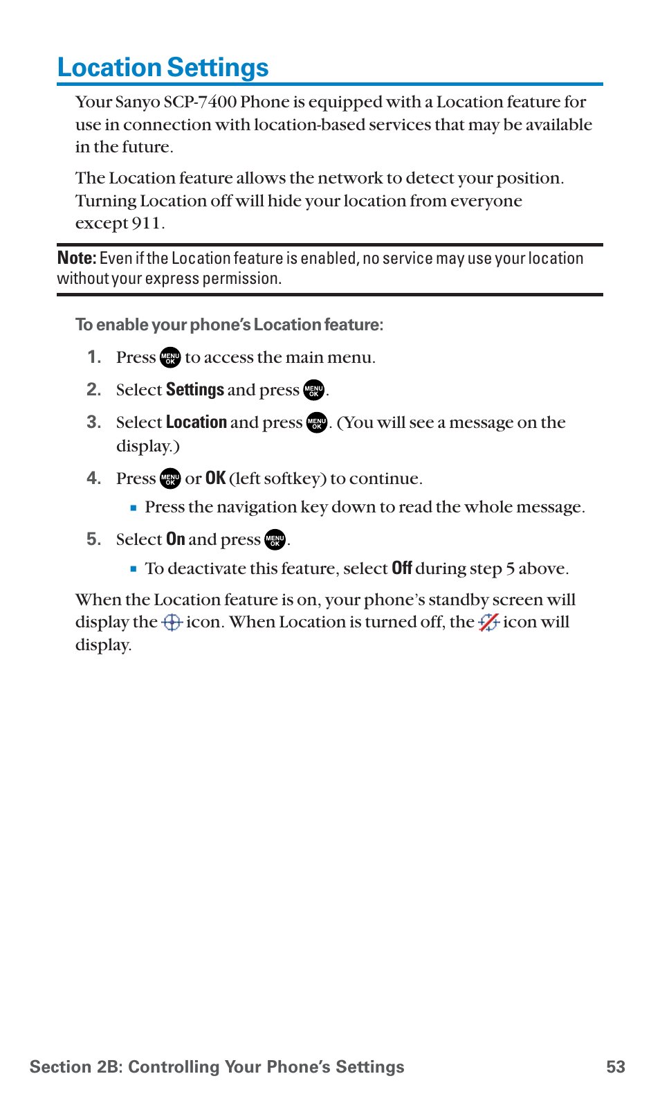 Location settings | Sanyo SCP-7400 User Manual | Page 66 / 293