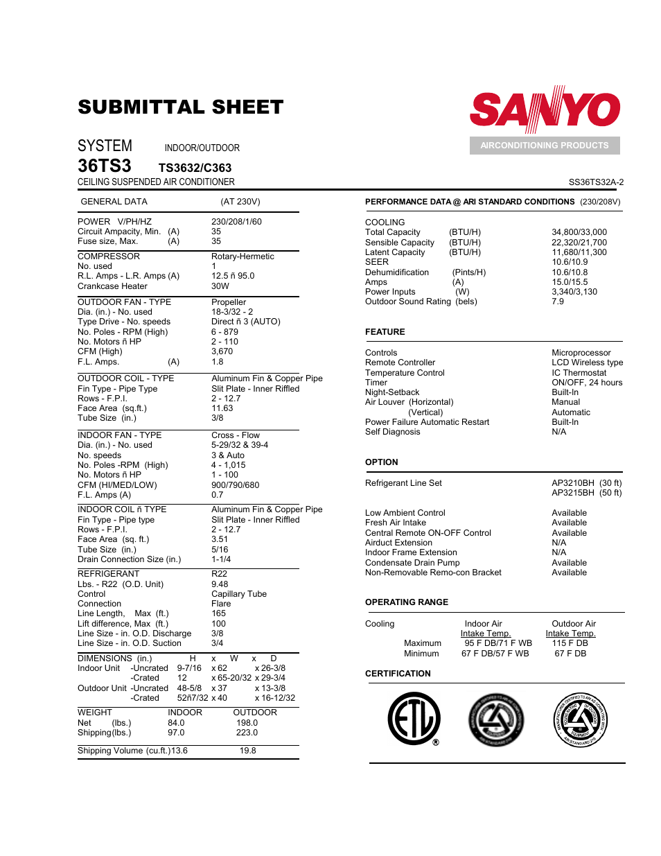 Sanyo 36TS32A User Manual | 3 pages